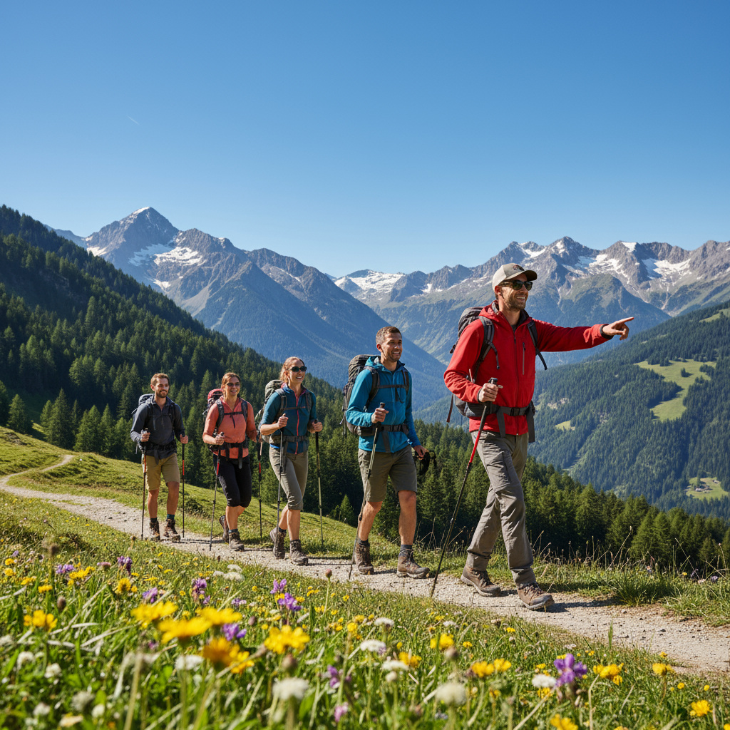 Geführte Wandergruppe in den Alpen